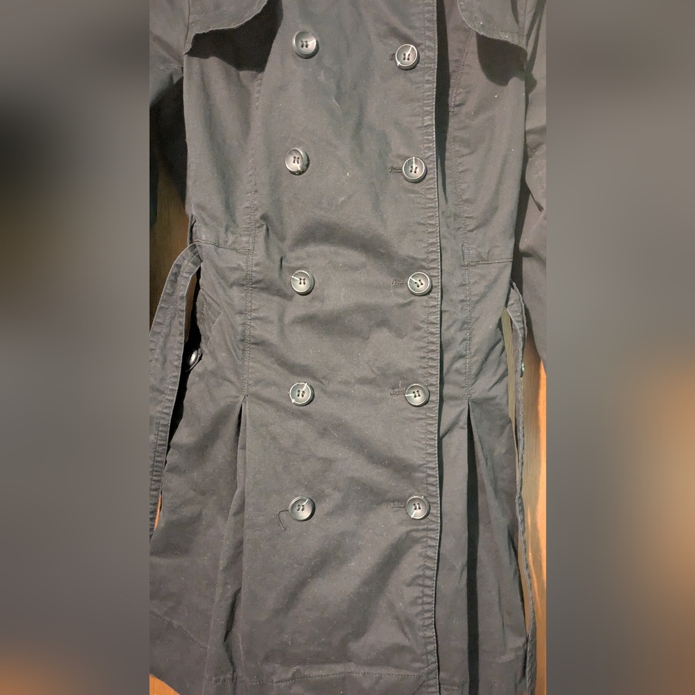 Women's Black Trench Coat Pea Coat Knee Length Worthington Size Large - Picture 4 of 11